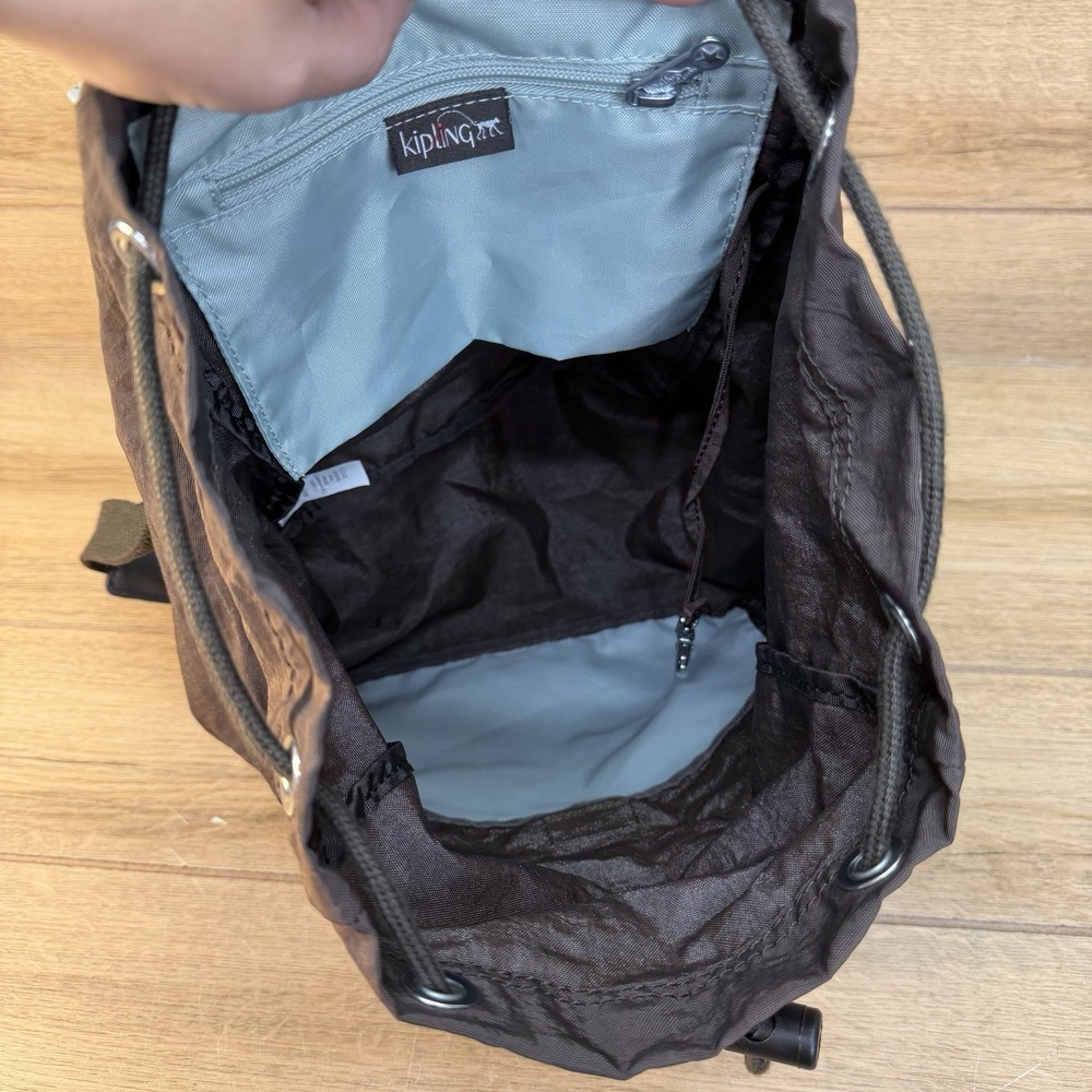 Kipling Mini Backpack Drawstring Textured Brown Nylon - Picture 10 of 12